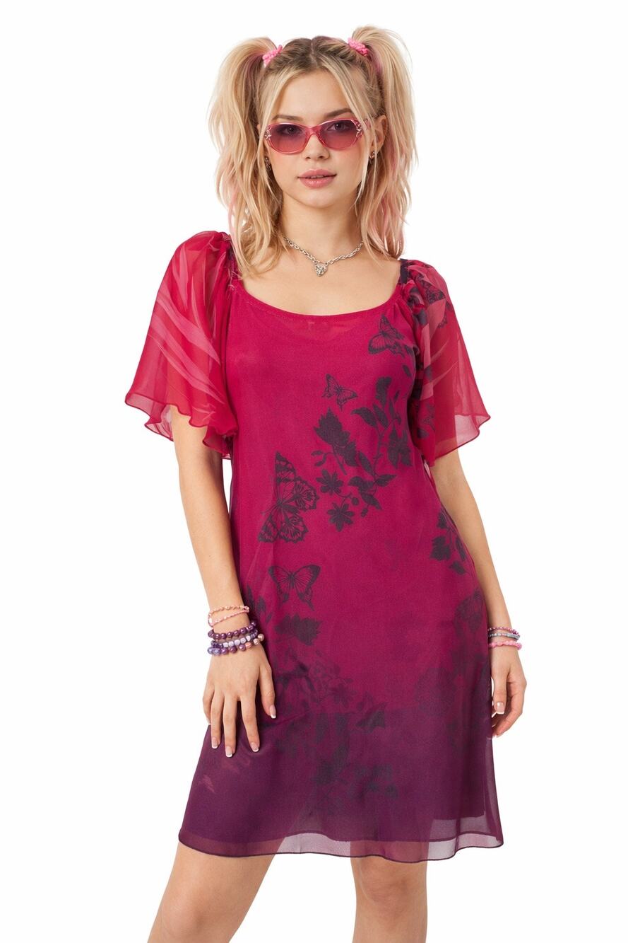 Daniel Benjamin Sheer Tunic Butterfly Blouse Fairy Y2K Sheer Womens Size‎ Large